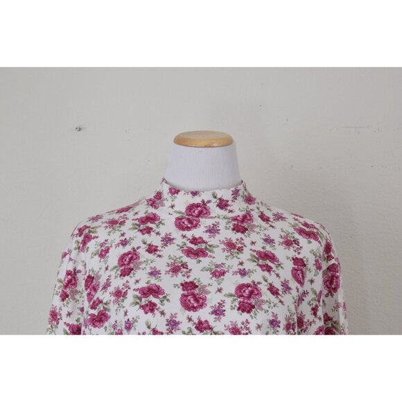 Vintage 90s Floral‎ Turtle Neck Cotton shirt | size M - Picture 6 of 10